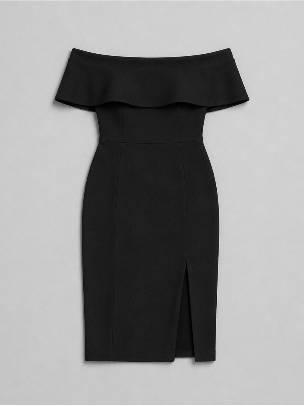White Fox Off Shoulder Black Midi Dress
